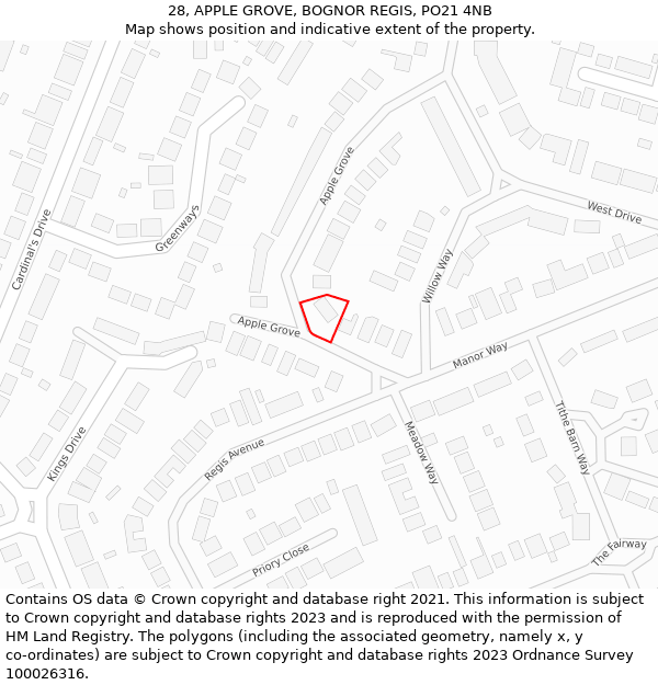 28, APPLE GROVE, BOGNOR REGIS, PO21 4NB: Location map and indicative extent of plot