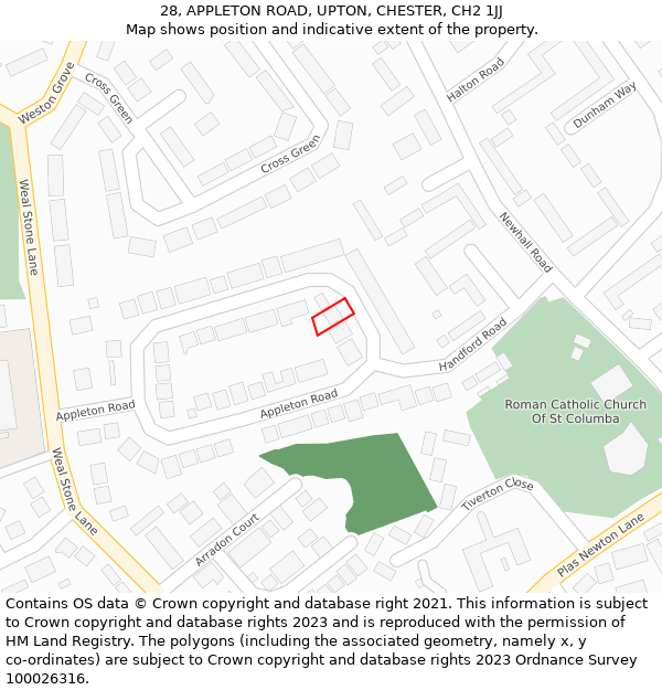 28, APPLETON ROAD, UPTON, CHESTER, CH2 1JJ: Location map and indicative extent of plot