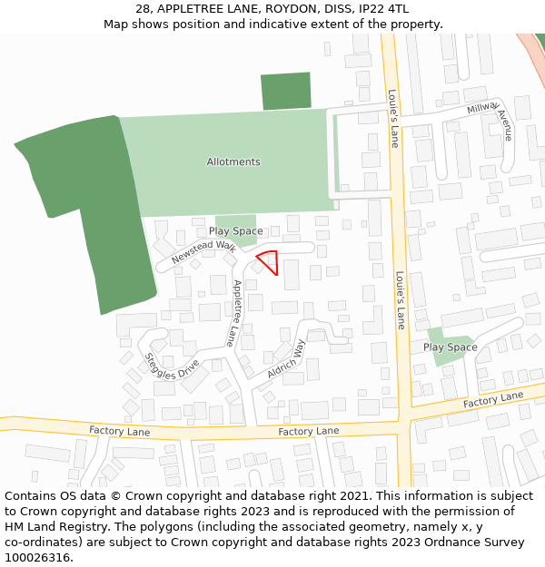 28, APPLETREE LANE, ROYDON, DISS, IP22 4TL: Location map and indicative extent of plot