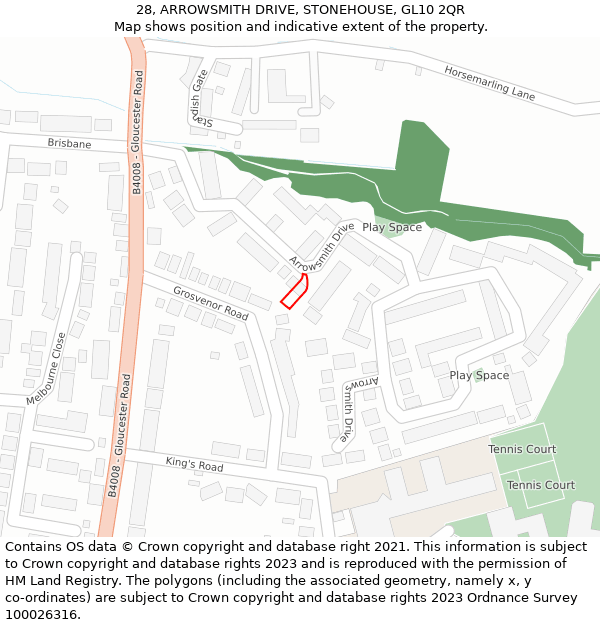 28, ARROWSMITH DRIVE, STONEHOUSE, GL10 2QR: Location map and indicative extent of plot