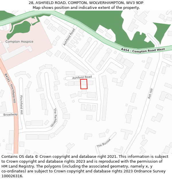 28, ASHFIELD ROAD, COMPTON, WOLVERHAMPTON, WV3 9DP: Location map and indicative extent of plot
