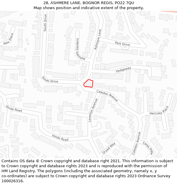 28, ASHMERE LANE, BOGNOR REGIS, PO22 7QU: Location map and indicative extent of plot