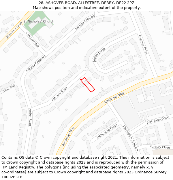 28, ASHOVER ROAD, ALLESTREE, DERBY, DE22 2PZ: Location map and indicative extent of plot