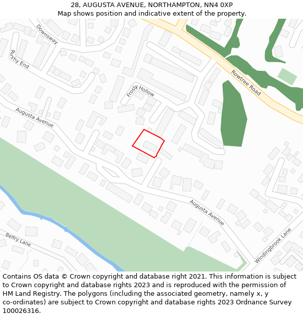 28, AUGUSTA AVENUE, NORTHAMPTON, NN4 0XP: Location map and indicative extent of plot