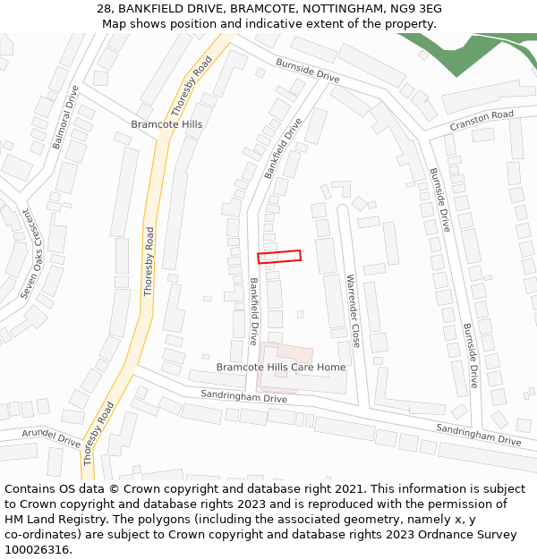 28, BANKFIELD DRIVE, BRAMCOTE, NOTTINGHAM, NG9 3EG: Location map and indicative extent of plot