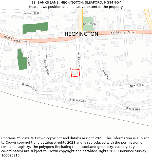 28, BANKS LANE, HECKINGTON, SLEAFORD, NG34 9QY: Location map and indicative extent of plot