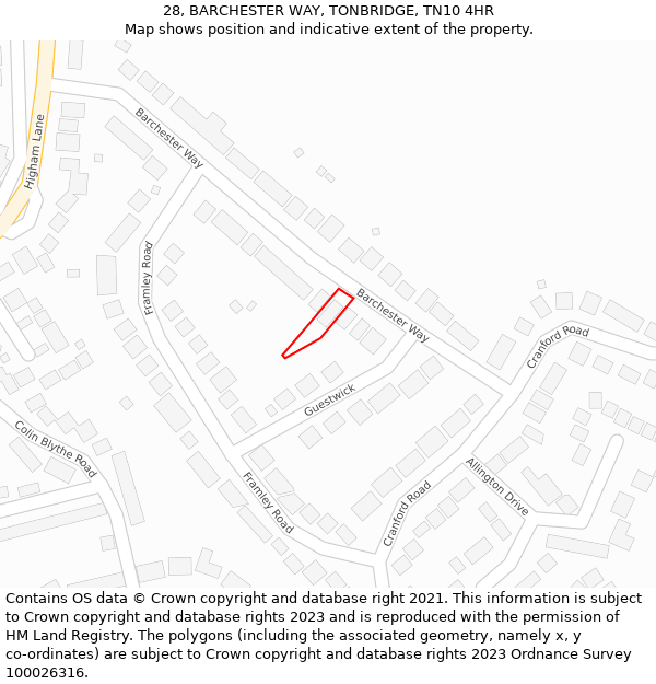 28, BARCHESTER WAY, TONBRIDGE, TN10 4HR: Location map and indicative extent of plot