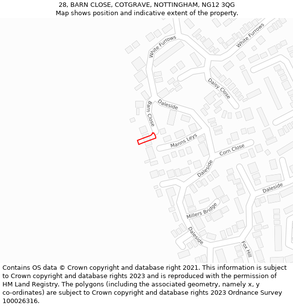 28, BARN CLOSE, COTGRAVE, NOTTINGHAM, NG12 3QG: Location map and indicative extent of plot