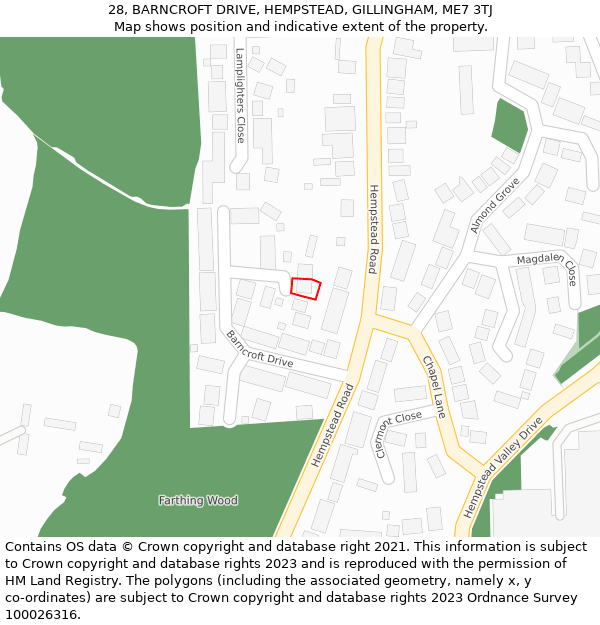 28, BARNCROFT DRIVE, HEMPSTEAD, GILLINGHAM, ME7 3TJ: Location map and indicative extent of plot