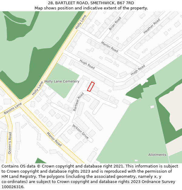 28, BARTLEET ROAD, SMETHWICK, B67 7RD: Location map and indicative extent of plot