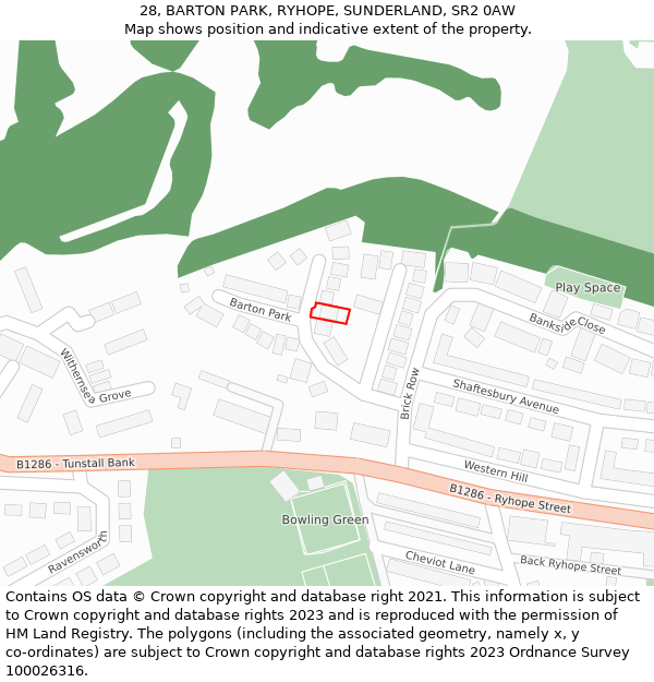 28, BARTON PARK, RYHOPE, SUNDERLAND, SR2 0AW: Location map and indicative extent of plot