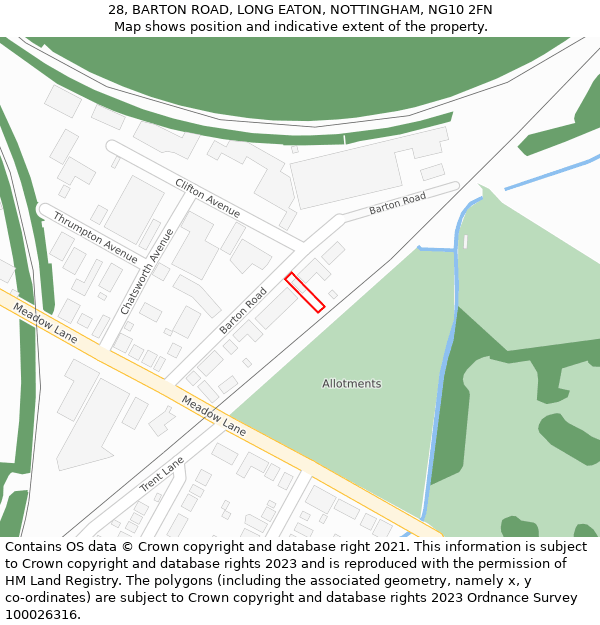 28, BARTON ROAD, LONG EATON, NOTTINGHAM, NG10 2FN: Location map and indicative extent of plot