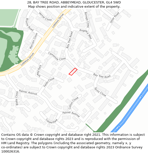 28, BAY TREE ROAD, ABBEYMEAD, GLOUCESTER, GL4 5WD: Location map and indicative extent of plot