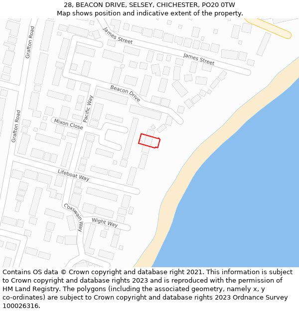 28, BEACON DRIVE, SELSEY, CHICHESTER, PO20 0TW: Location map and indicative extent of plot