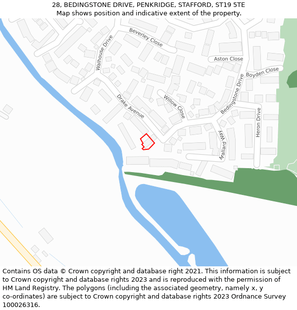 28, BEDINGSTONE DRIVE, PENKRIDGE, STAFFORD, ST19 5TE: Location map and indicative extent of plot