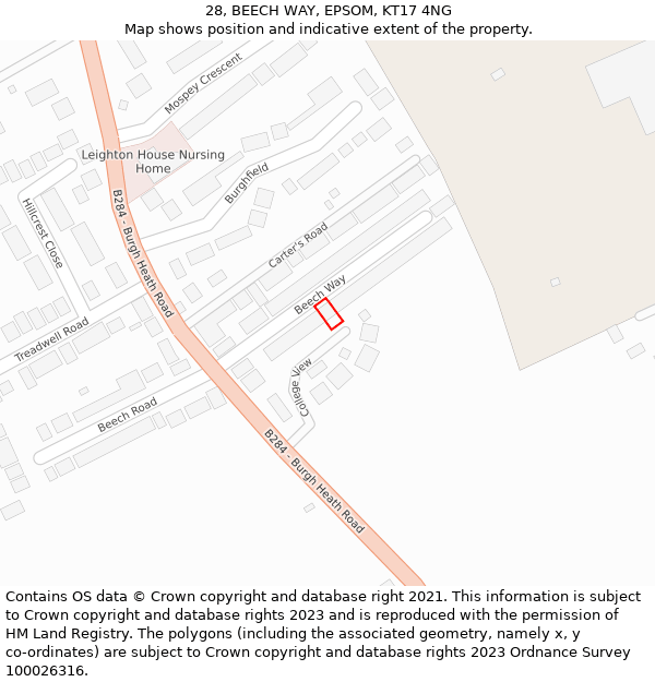 28, BEECH WAY, EPSOM, KT17 4NG: Location map and indicative extent of plot