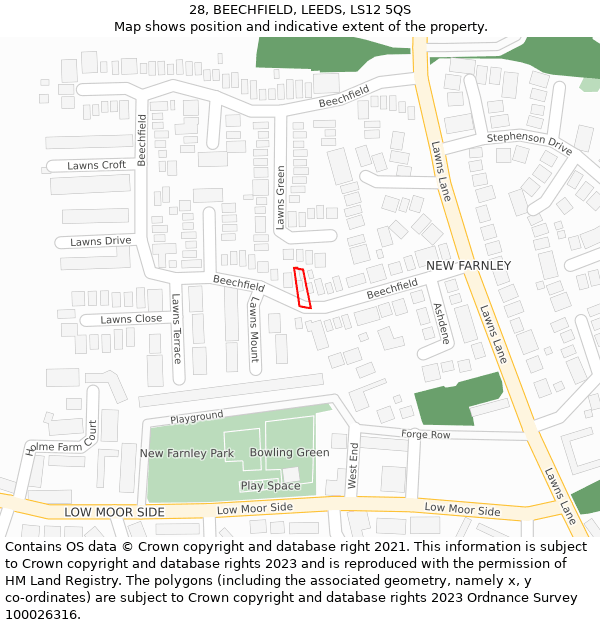 28, BEECHFIELD, LEEDS, LS12 5QS: Location map and indicative extent of plot