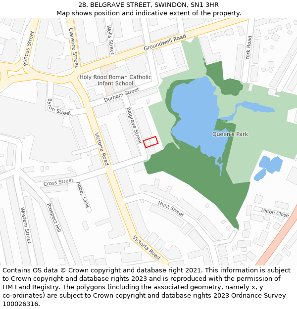 28, BELGRAVE STREET, SWINDON, SN1 3HR: Location map and indicative extent of plot