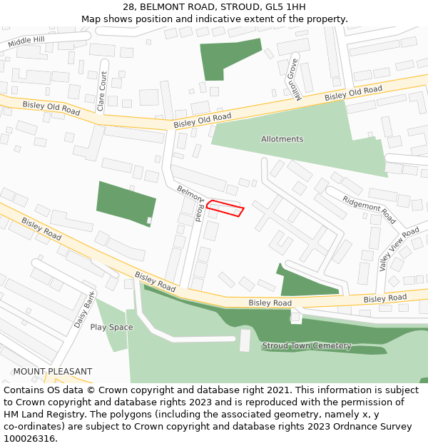 28, BELMONT ROAD, STROUD, GL5 1HH: Location map and indicative extent of plot