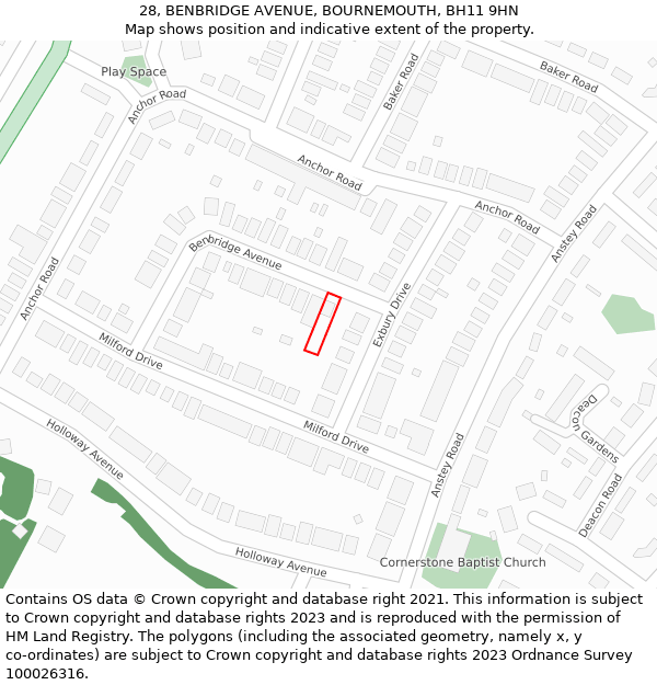 28, BENBRIDGE AVENUE, BOURNEMOUTH, BH11 9HN: Location map and indicative extent of plot