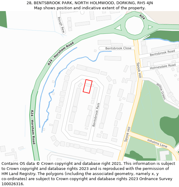 28, BENTSBROOK PARK, NORTH HOLMWOOD, DORKING, RH5 4JN: Location map and indicative extent of plot