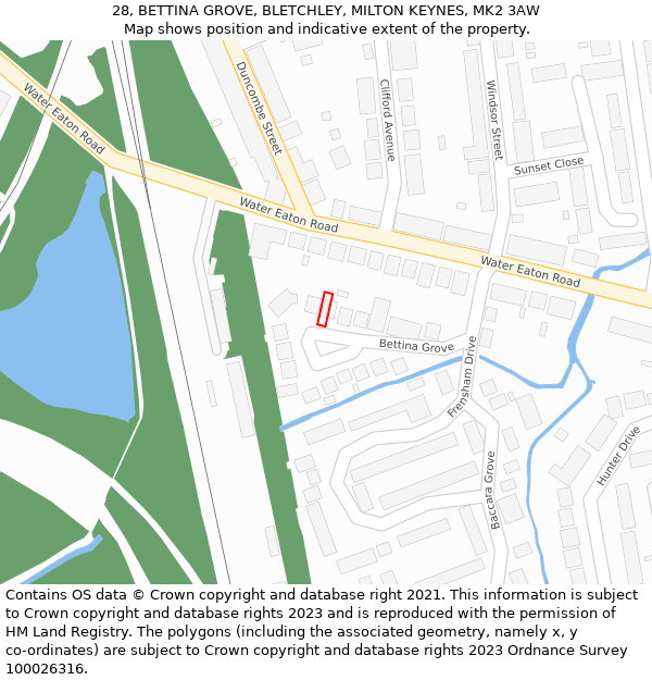 28, BETTINA GROVE, BLETCHLEY, MILTON KEYNES, MK2 3AW: Location map and indicative extent of plot