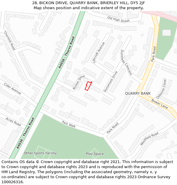 28, BICKON DRIVE, QUARRY BANK, BRIERLEY HILL, DY5 2JF: Location map and indicative extent of plot
