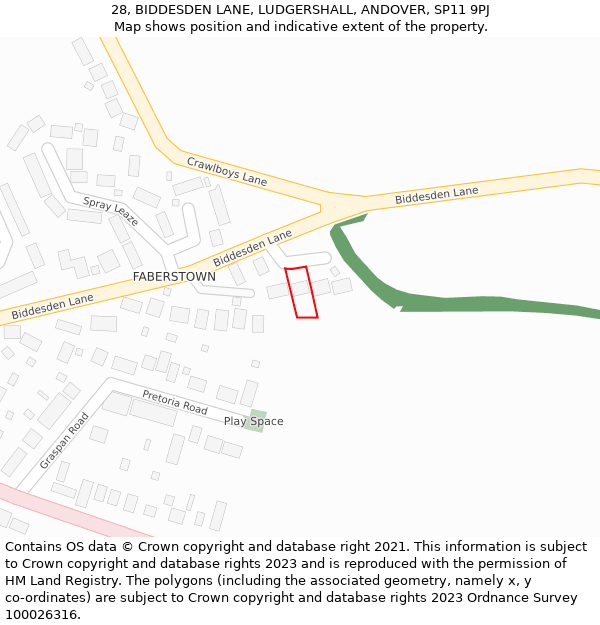 28, BIDDESDEN LANE, LUDGERSHALL, ANDOVER, SP11 9PJ: Location map and indicative extent of plot