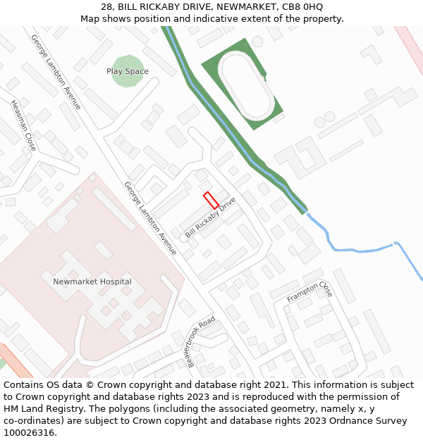 28, BILL RICKABY DRIVE, NEWMARKET, CB8 0HQ: Location map and indicative extent of plot