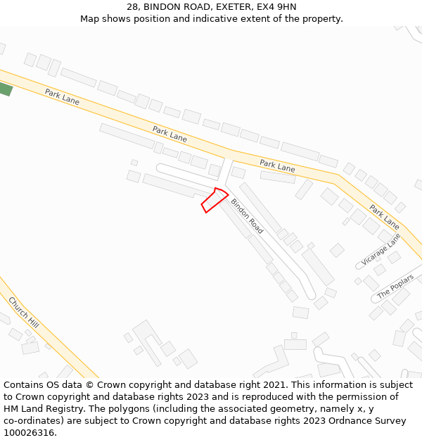 28, BINDON ROAD, EXETER, EX4 9HN: Location map and indicative extent of plot