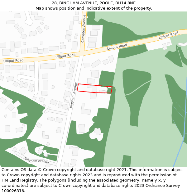 28, BINGHAM AVENUE, POOLE, BH14 8NE: Location map and indicative extent of plot
