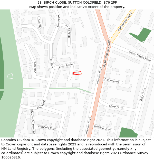 28, BIRCH CLOSE, SUTTON COLDFIELD, B76 2PF: Location map and indicative extent of plot