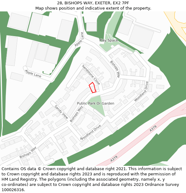 28, BISHOPS WAY, EXETER, EX2 7PF: Location map and indicative extent of plot