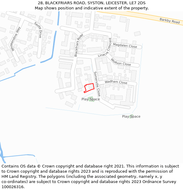 28, BLACKFRIARS ROAD, SYSTON, LEICESTER, LE7 2DS: Location map and indicative extent of plot