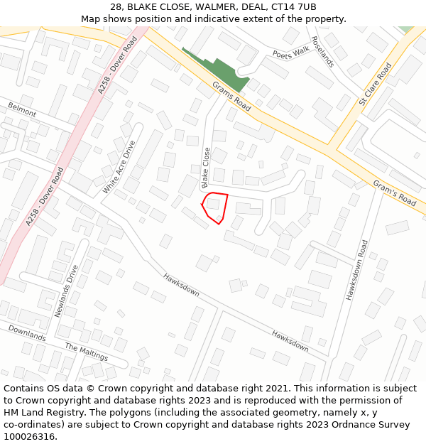 28, BLAKE CLOSE, WALMER, DEAL, CT14 7UB: Location map and indicative extent of plot