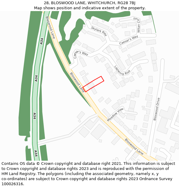 28, BLOSWOOD LANE, WHITCHURCH, RG28 7BJ: Location map and indicative extent of plot