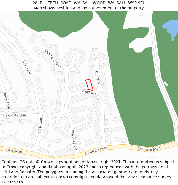 28, BLUEBELL ROAD, WALSALL WOOD, WALSALL, WS9 9EU: Location map and indicative extent of plot