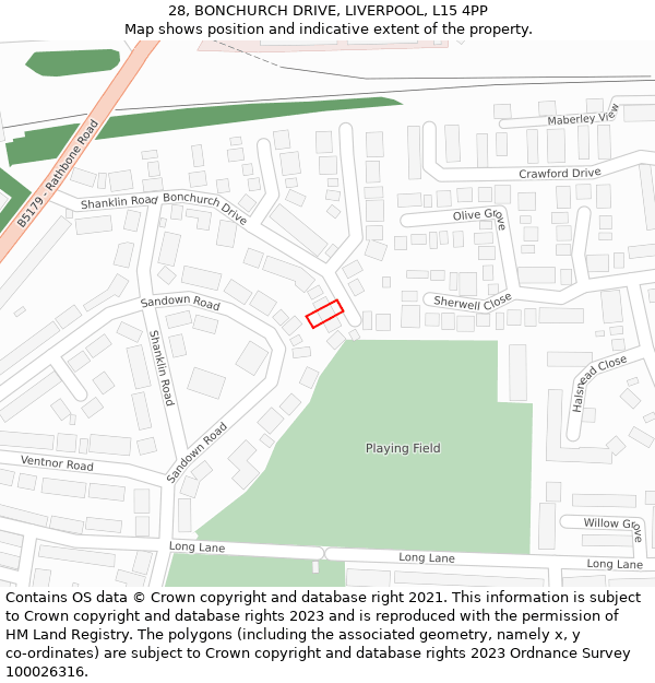28, BONCHURCH DRIVE, LIVERPOOL, L15 4PP: Location map and indicative extent of plot