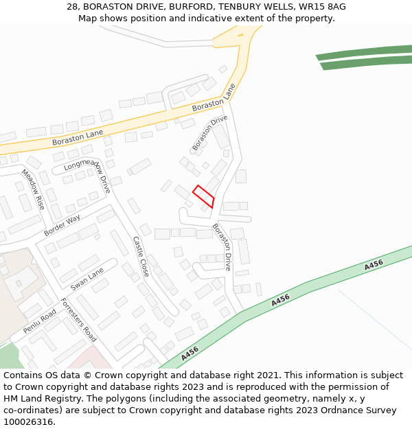 28, BORASTON DRIVE, BURFORD, TENBURY WELLS, WR15 8AG: Location map and indicative extent of plot