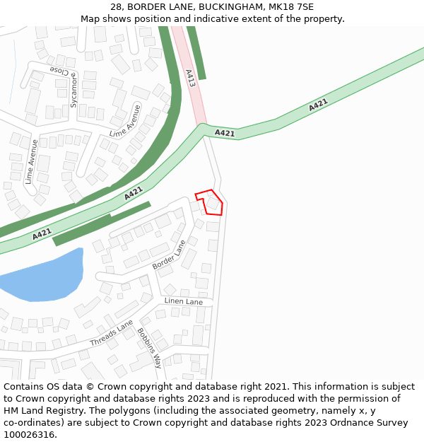 28, BORDER LANE, BUCKINGHAM, MK18 7SE: Location map and indicative extent of plot