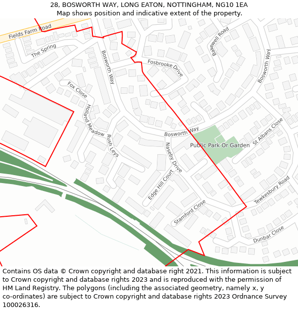 28, BOSWORTH WAY, LONG EATON, NOTTINGHAM, NG10 1EA: Location map and indicative extent of plot