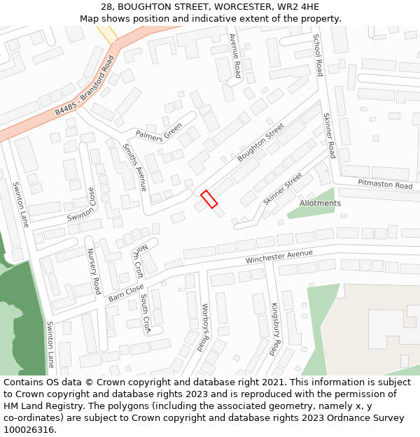 28, BOUGHTON STREET, WORCESTER, WR2 4HE: Location map and indicative extent of plot