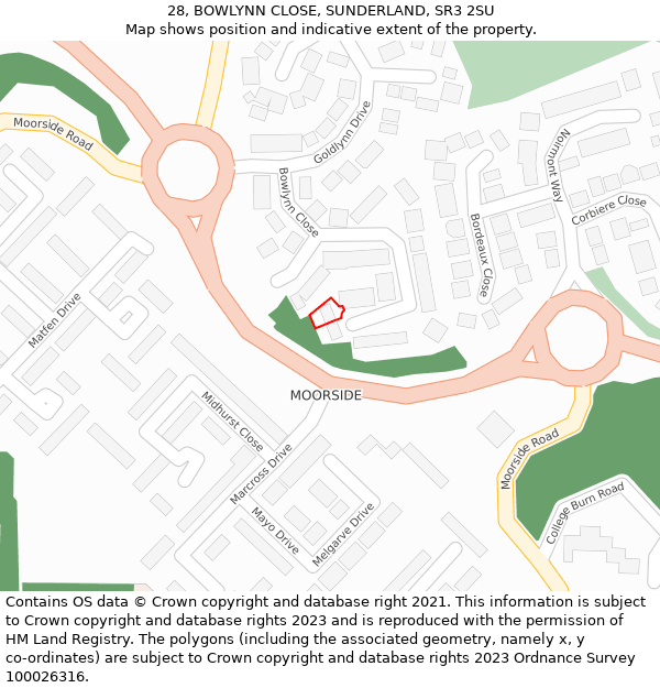 28, BOWLYNN CLOSE, SUNDERLAND, SR3 2SU: Location map and indicative extent of plot