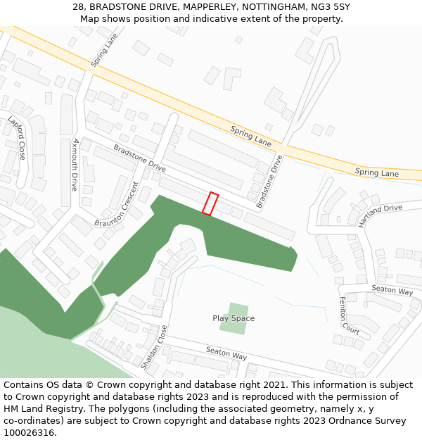 28, BRADSTONE DRIVE, MAPPERLEY, NOTTINGHAM, NG3 5SY: Location map and indicative extent of plot