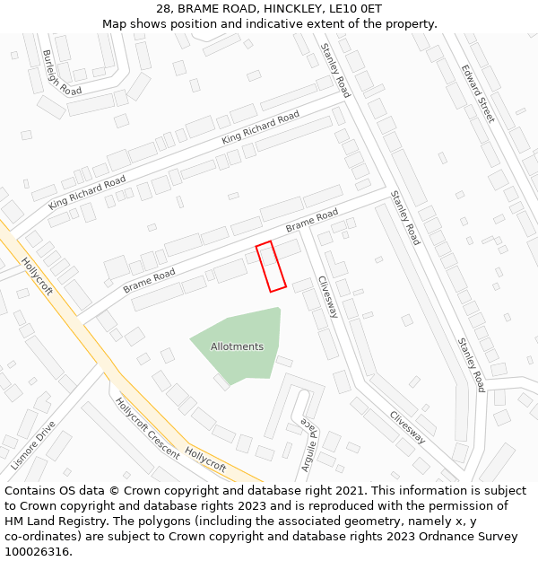 28, BRAME ROAD, HINCKLEY, LE10 0ET: Location map and indicative extent of plot