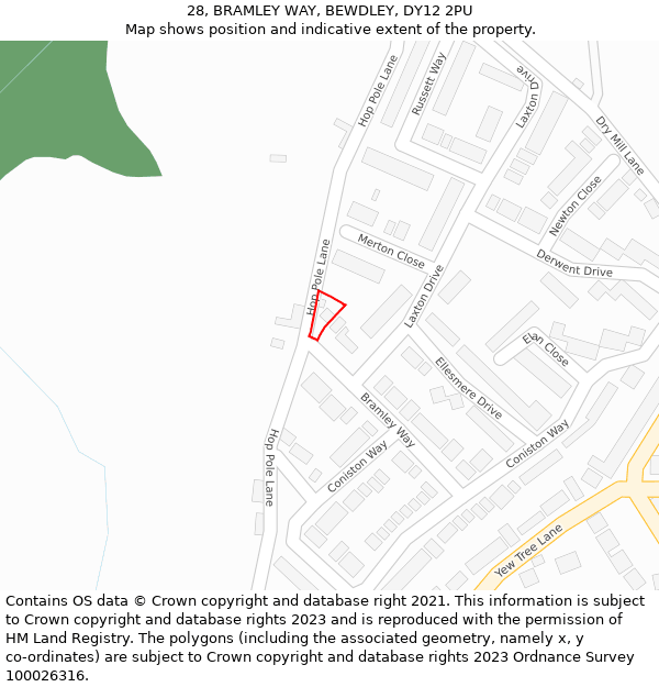 28, BRAMLEY WAY, BEWDLEY, DY12 2PU: Location map and indicative extent of plot