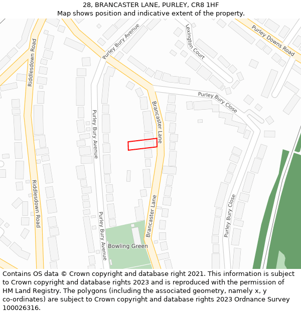 28, BRANCASTER LANE, PURLEY, CR8 1HF: Location map and indicative extent of plot