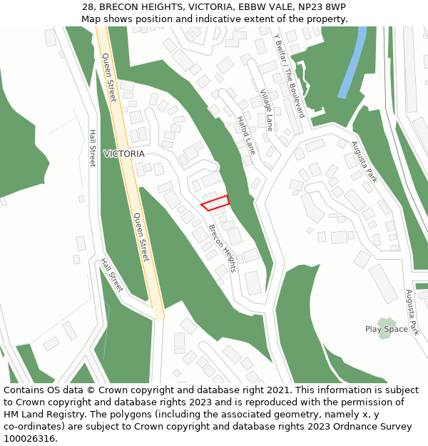 28, BRECON HEIGHTS, VICTORIA, EBBW VALE, NP23 8WP: Location map and indicative extent of plot