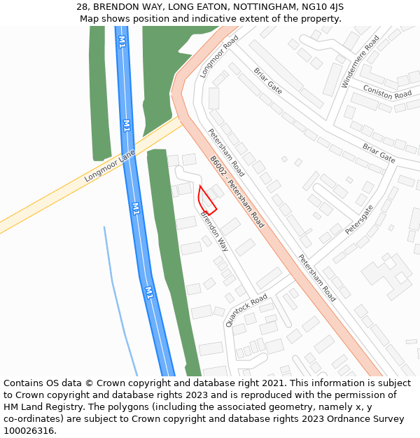 28, BRENDON WAY, LONG EATON, NOTTINGHAM, NG10 4JS: Location map and indicative extent of plot