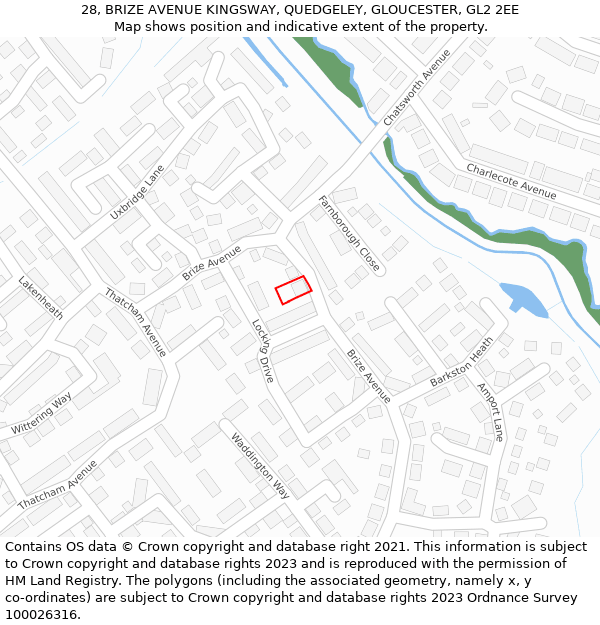 28, BRIZE AVENUE KINGSWAY, QUEDGELEY, GLOUCESTER, GL2 2EE: Location map and indicative extent of plot